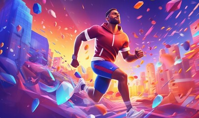 Professional Athlete Male in Sport Action, Sport Man Illustration on Colorful Background. Generative Ai
