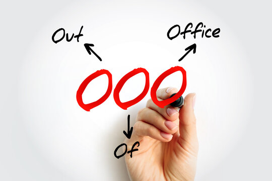 OOO Out Of Office - used in professional contexts to indicate that someone is unavailable for work, acronym text concept background