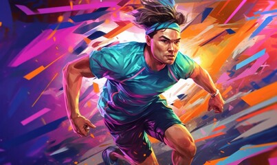 Fototapeta na wymiar Professional Athlete Male in Sport Action, Sport Man Illustration on Colorful Background. Generative Ai