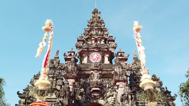 Balinese Traditional Building Ardha Candra Stage Denpasar Over Blue Skyline Bali Architecture, Indonesia, Artistic and Cultural Stage