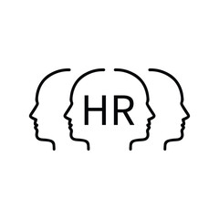 black thin line heads like human resources. concept of group of person like find workers or talent and hr service. linear flat trend modern outline training logotype graphic design isolated on white