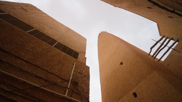 Minaret In The Medieval Hilltop Town Of Ghardaia In M'zab Valley, Algeria. Low Angle