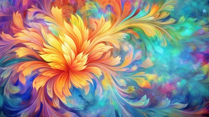 Colorful flowers paint abstract art background, fluid draw texture