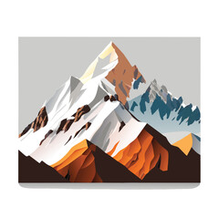 Vector wallpaper with a landscape, a mountain majestic mountain range with snow-capped peaks and sprawling glaciers, poster art , richly colored skies.