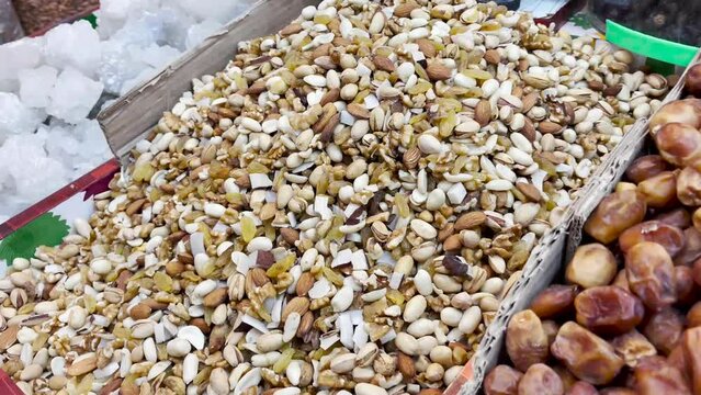 Pile Of Assorted Nuts At Market Stall In Quetta,  Balochistan