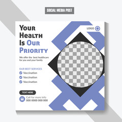 Healthcare medical service social media post design for hospital clinic doctor banner template