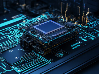 Electronic circuit board close up computer chip
