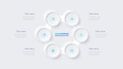 Metaball with six circles in the shape of a hexagon. Cycle infographic template with 6 options