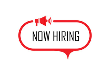 now hiring sign on white background