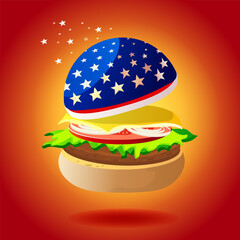 American burger on a red isolated background