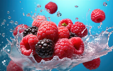 Fresh fruits and splashing water,created with generative ai tecnology.