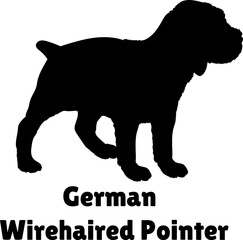 German Wirehaired Pointer Dog puppies silhouette. Baby dog silhouette. Puppy