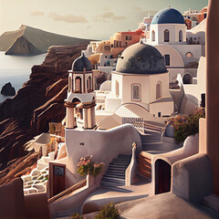 retro vintage postcard from santorini ai generated art Generative AI
