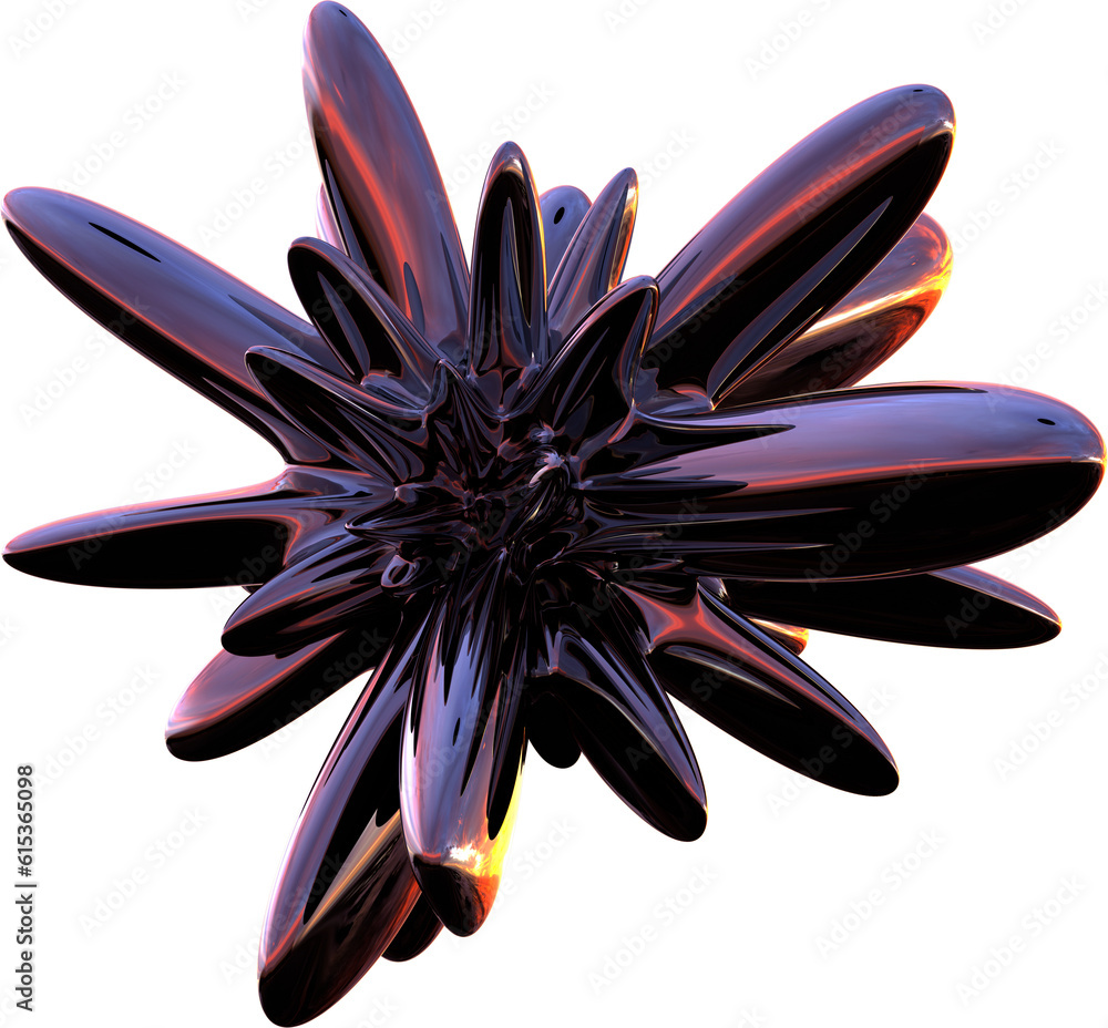 Wall mural 3d abstract metal chrome element in a surreal style with a transparent background