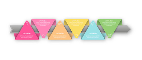 Infographics. 6 stages of development, marketing, workflow or plan. Business strategy with icons. Report and statistics diagram.