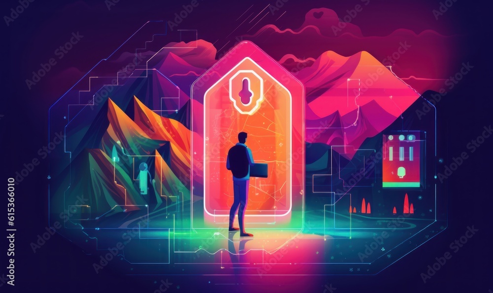 Poster cyber security networks, data protection, user privacy encryption, personal information security. ge