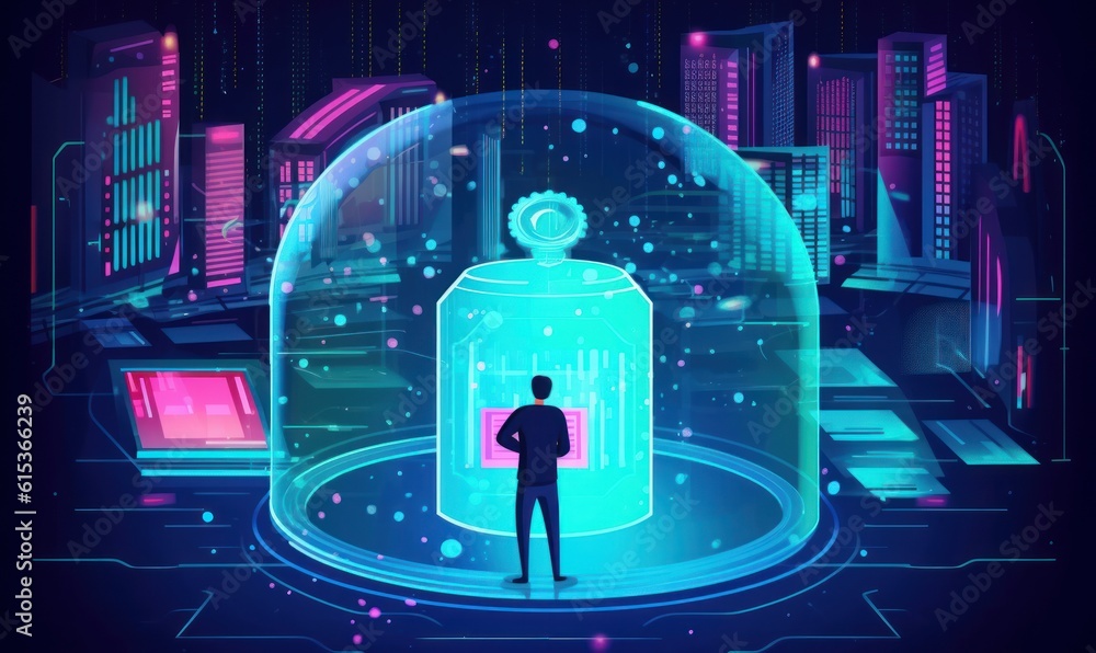Poster cyber security networks, data protection, user privacy encryption, personal information security. ge