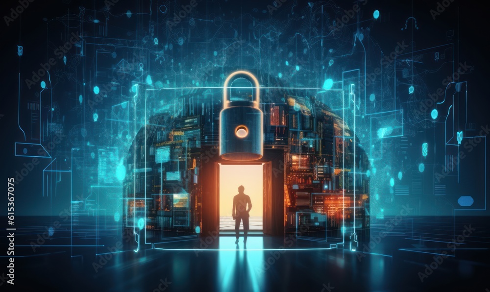 Poster cyber security networks, data protection, user privacy encryption, personal information security. ge
