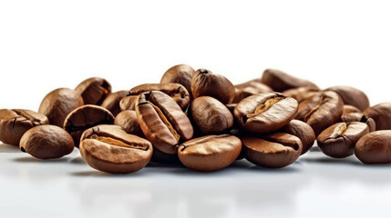 Naklejka premium Coffee beans isolated on white background. Vector illustration of coffee beans. Aromatic coffee beans. Coffee drink.