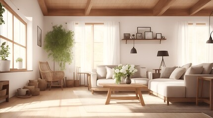 cozy living room interior design with lots of natural light 