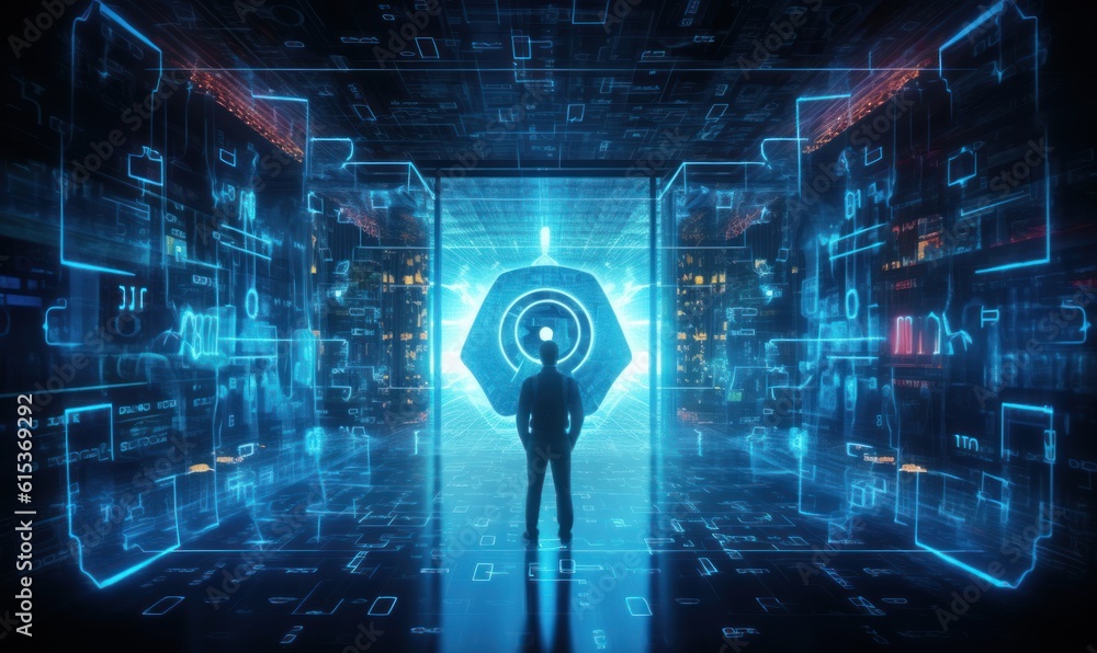 Poster cyber security networks, data protection, user privacy encryption, personal information security. ge