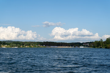 Fototapeta premium Kryspinów lake near Krakow, Poland. Zalew Kryspinów, lake at Piaski or Kryspinow lagoon man made water reservoir and artificial beach.