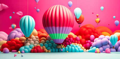 Fototapeta na wymiar a colorful balloon background with balloons and rainbow