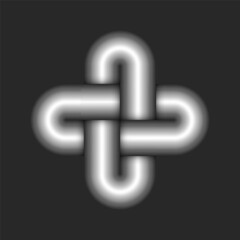 Cross logo or plus sign rounded shape made of metallic gradient gray intersection cylindrical form with shadows effect, creative identity pattern symbol.