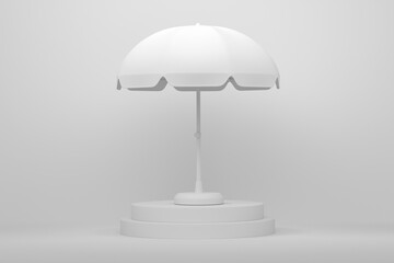 Beach umbrella for lounge zone on cylinder podium with step on monochrome