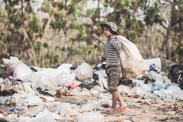 Children are junk to keep going to sell because of poverty, World Environment Day, Child labor, human trafficking, Poverty concept