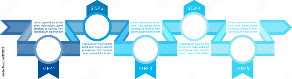 Poster Brainstorming for project blue infographic chart design template. Abstract vector infochart with blank copy spaces. Instructional graphics with 5 step sequence. Visual data presentation