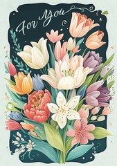 "For You" Floral Postcard Design A5 Created with Generative AI Tools