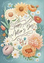 Mother's Day Floral Postcard Design A5 Created with Generative AI Tools