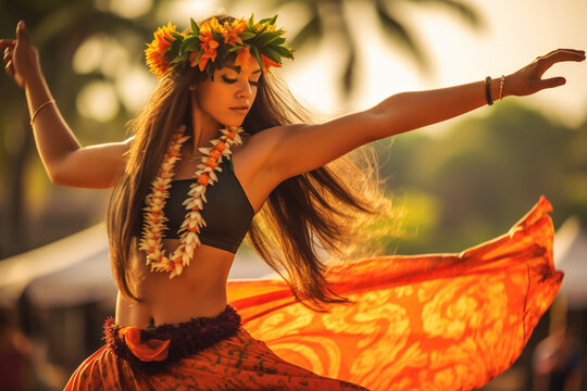 Hula dancer performing at a Hawaiian festival Generative AI