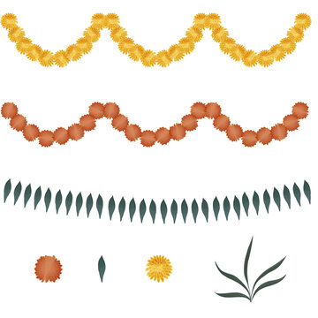 A collection of flower and leaf decorations (torana), usually hung on entrances.