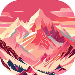 Fototapeta na wymiar Vector wallpaper with a landscape, a mountain majestic mountain range with snow-capped peaks and sprawling glaciers, poster art , richly colored skies.