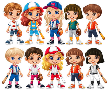Girls in Baseball Outfits Cartoon Character