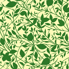 Seamless pattern with green branches and leaves