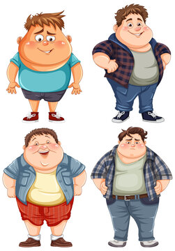 Set of overweight male cartoon character