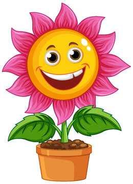 Cute flower in pot with smiley face