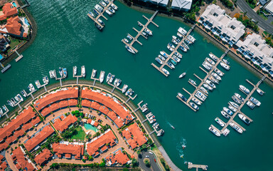 Aerial view of the marina on Raby Bay, Queensland, Australia