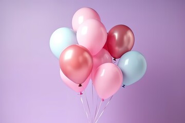 bunch of bright balloons and space for text against color, generative ai