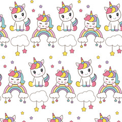 colorful pattern with cute unicorns and rainbow, wallpaper, birthday, happy