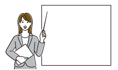 指示棒を持ち、説明する女性ビジネスパーソン