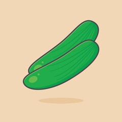 Two cucumber or cucumis sativus vegetable cartoon vector icon illustration isolated. Food natural icon concept. Cute and simple flat cartoon style designed.