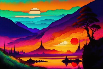 Vivid Landscape Background with Colorful Design