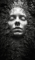 Abstract fantasy portrait of a woman's face blending into a large tree trunk created with Generative AI Technology