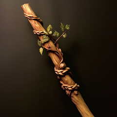 Earthly Delights: Vine-Wrapped Wooden Staff with Blooming Almond Buds