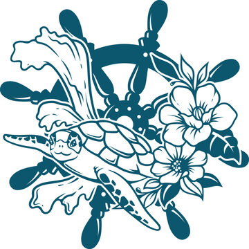 recommend clip art: Abstract Sea Turtle Tattoo Silhouette with Floral Accent