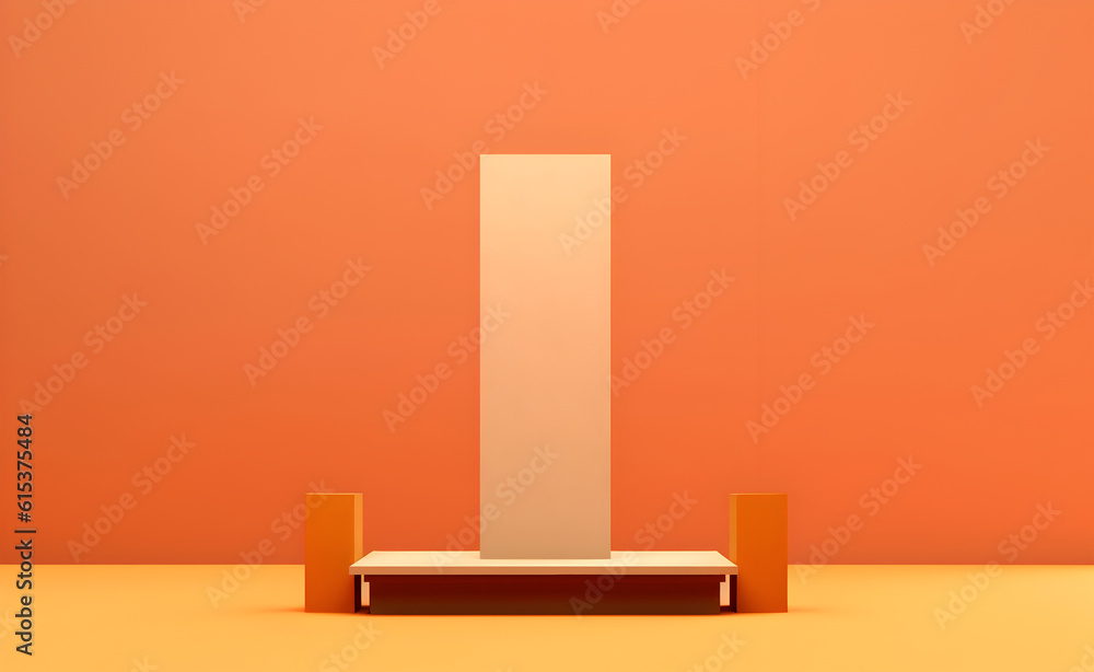 Poster abstract minimal concept. orange coral background with platform podium stage landscape. mock up temp